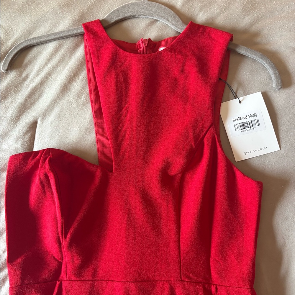Hello Molly Sz 10 Midi Red Sleeveless Dress with Asymmetrical neckline - Picture 4 of 5